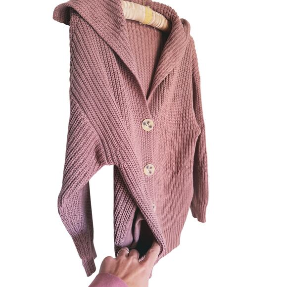 Lillusory Chunky Knit Long Sleeve Cardigan Open Front Mauve Brown Small Cozy - Picture 10 of 10
